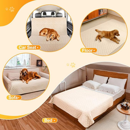 2 Pack Waterproof Dog Bed Cover Blanket Non Slip Couch Cover for Pets Large Dog Cat Kids Children Sofa Furniture Protector(82"×102", Khaki)