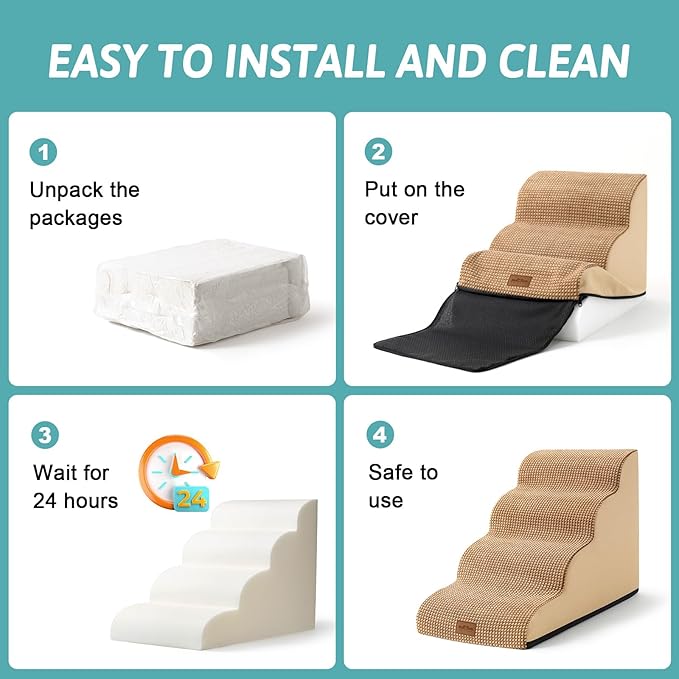 Dog Stairs for High Bed 23" H 15.7x33x22.6in, Light 5 Tiers