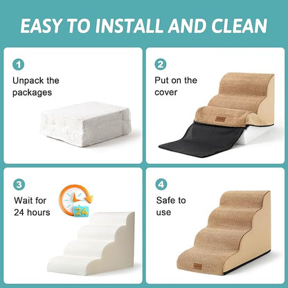 Dog Stairs for High Bed 23" H 15.7x33x22.6in, Light 5 Tiers