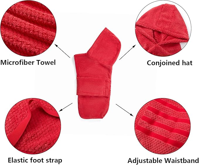 Geyecete Dog Drying Coat with Hood for After Bath Bathrobe Towel Dog Drying Coat for Wet Walking in Rain/Snow-Dry Fast Dog Bag-Pineapple Grid Fast Drying-Red-XL