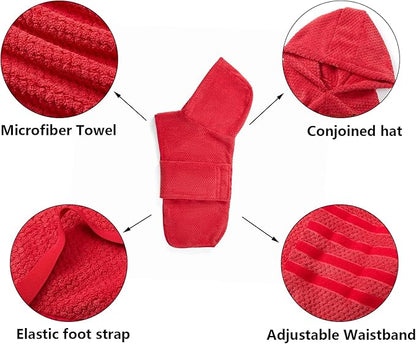 Geyecete Dog Drying Coat with Hood for After Bath Bathrobe Towel Dog Drying Coat for Wet Walking in Rain/Snow-Dry Fast Dog Bag-Pineapple Grid Fast Drying-Red-XL