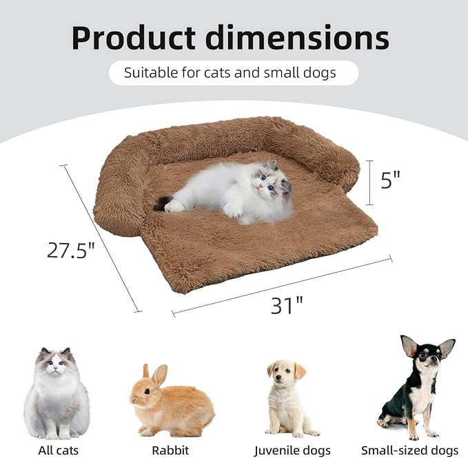 Calming Dog Bed Fluffy Plush Dog Mat for Furniture Protector with Removable Washable Cover for Large Medium Small Dogs and Cats (XS(31“x27.5”x5)