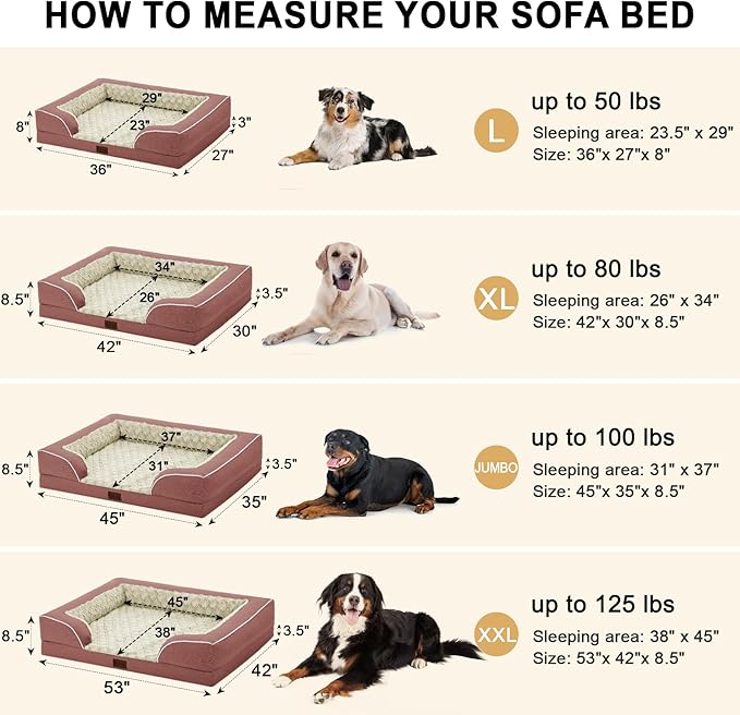 Memory Foam Large Dog Bed with Bolsters