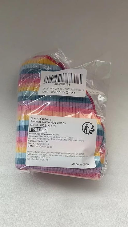 Small Medium Dog Clothes Rainbow Striped Dog Shirts Stretchable Long Sleeve Cat T-Shirt Pet Outfits for Chihuahua Yorkie Teddy (Pink Edge