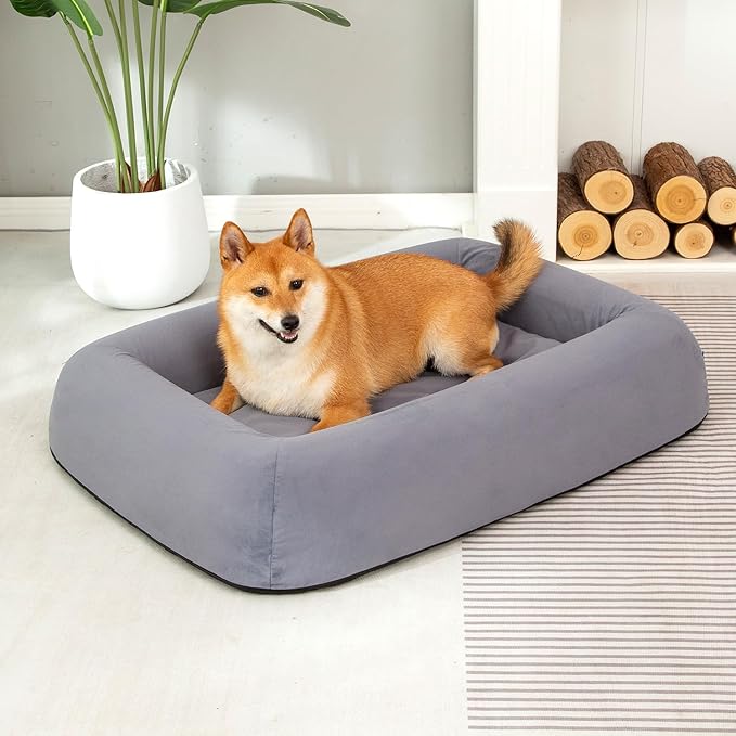 pettycare Orthopedic Dog Bed for Large Dogs Waterproof Pet Bed Soft Sofa with Two Fabrics Washable Removable Cover Egg Foam Support Anti-Slip Bottom Extra Head and Neck Support Sleeper