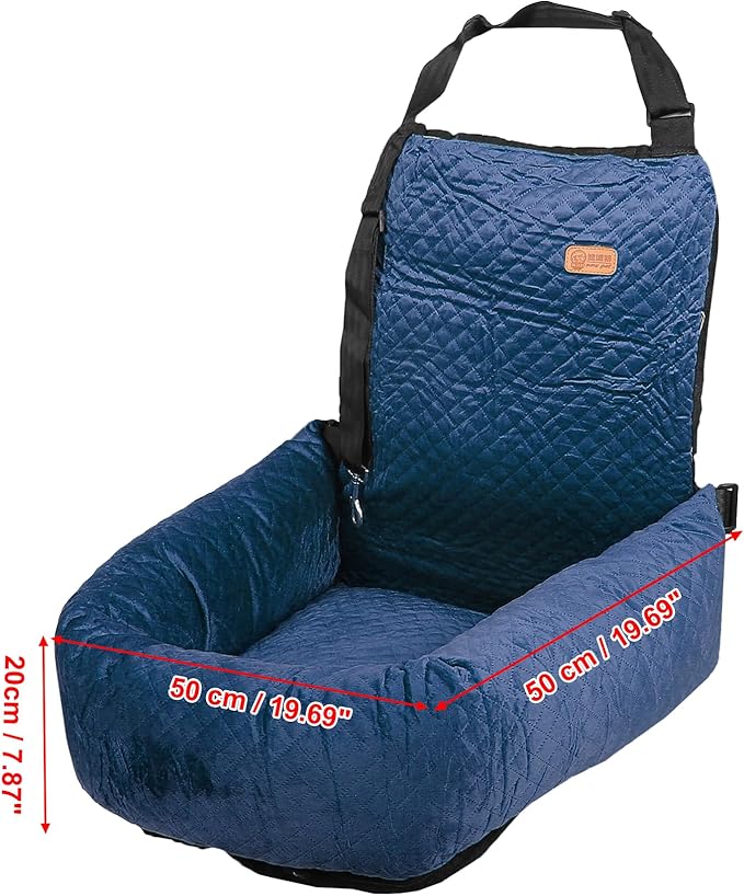 X AUTOHAUX Car Dog Bed Cat Seats Booster Seat Flannel Puppy Bed Back Car Dog Seat Travel Safety Carseat/Carrier Washable Cover with Seat Belt for Medium Small Sized 5-15 lb Blue