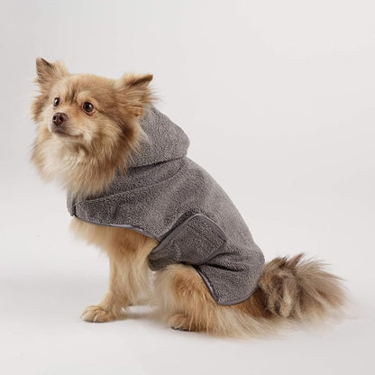 Bone Dry Pet Robe Collection, Embroidered Absorbent Microfiber Bath Robe with Adjustable Closure, for Dogs & Cats, Small, Gray