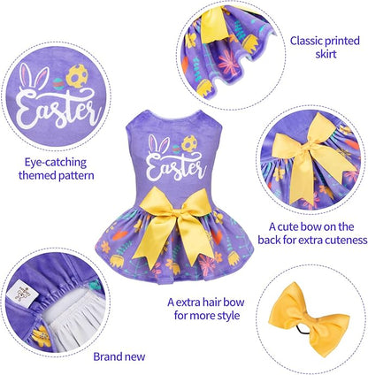 CuteBone Easter Dog Dress Velvet for Small Dogs Girl Flower Skirt Puppy Dresses Purple Dog Clothes CVA16M-D