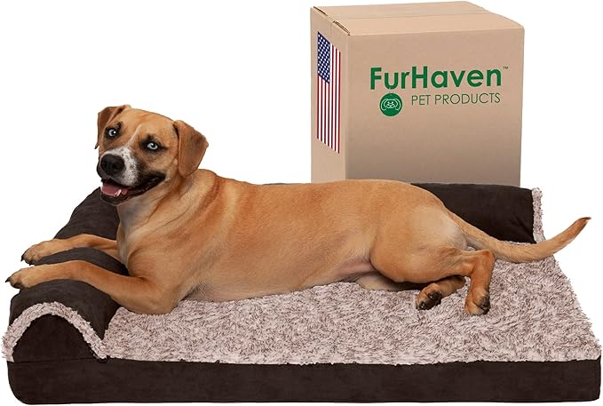Furhaven Cooling Gel Dog Bed for Large/Medium Dogs w/ Removable Bolsters & Washable Cover 55 lbs