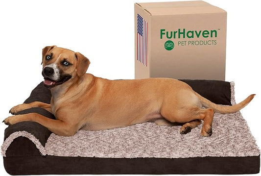 Furhaven Cooling Gel Dog Bed for Large/Medium Dogs w/ Removable Bolsters & Washable Cover 55 lbs
