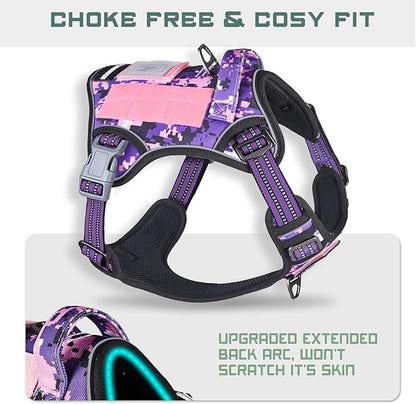 BUMBIN Tactical Dog Harness for Large Dogs No Pull, Famous TIK Tok No Pull Dog Harness, Fit Smart Reflective Pet Walking Harness for Training, Adjustable Dog Vest Harness with Handle Purple Camo XL