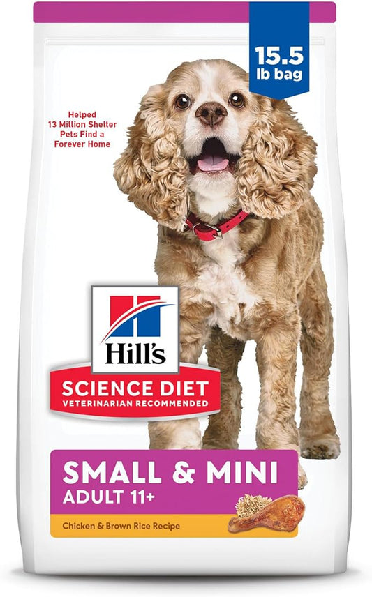 Hill's Science Diet Small & Mini, Senior Adult 11+, Small & Mini Breeds Senior Premium Nutrition, Dry Dog Food, Chicken, Brown Rice & Barley, 15.5 lb Bag