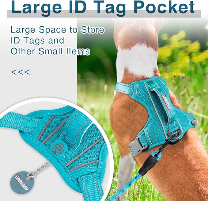 BARKBAY Dog Harness No Pull with ID Tag Pocket - Heavy Duty, Reflective, Easy Control for Large Dogs (Ocean Blue,S)