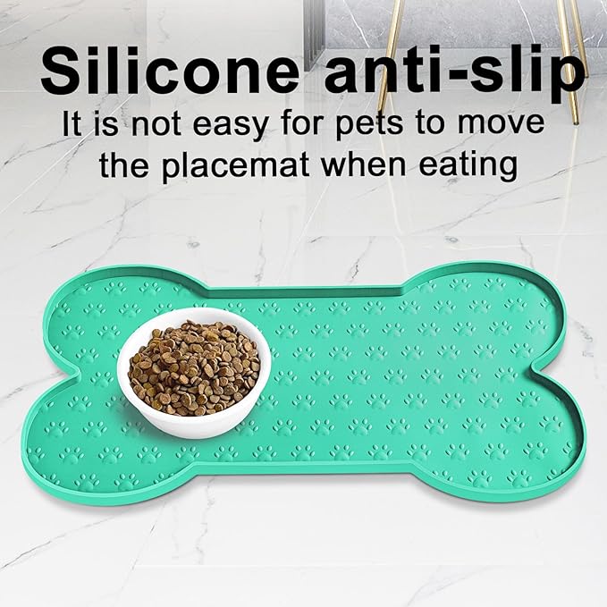 Dog Food Mat Anti-Slip Silicone Dog Bowl Mat Thicker Pet Placemat Waterproof Cat Feeder Pad with Raised Edge Puppy Kitten Feeding Mats Suitable Small Medium-Sized Dogs Cats Eating Tray