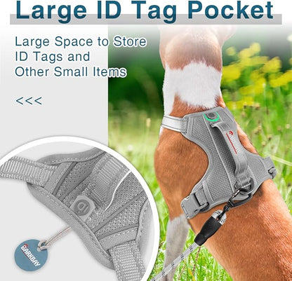 BARKBAY Dog Harness No Pull with ID Tag Pocket - Heavy Duty, Reflective, Easy Control for Large Dogs (Grey,M)