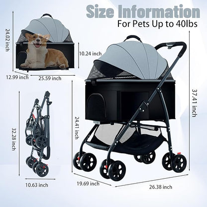 3-in-1 Pet Dog Stroller 55lbs, Dog
