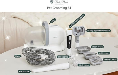 Dog Grooming Kit, Dog Grooming Clippers, Pet Grooming Vacuum with 5 Pet Grooming Tools for Shedding Pet Hair, 11000Pa Suction, 2L Capacity, Low Noise Pet Hair Vacuum Groomer for Dog Cleaning