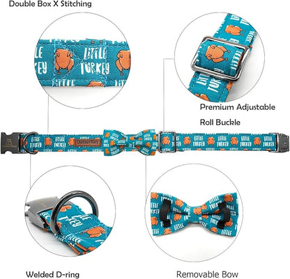 Lionheart glory Thanksgiving Dog Collar, Turkey Dog Bow Collar Adjustable Soft and Comfortable Bowtie Collars for Small Dogs Girl or Boy Pet Gift Fall Collar Dog Bow