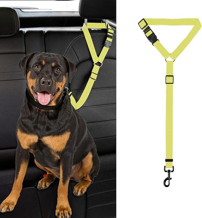 Dog Cat Safety Seat Belt Strap Car Headrest Restraint Adjustable Nylon Fabric Dog Restraints Vehicle Seatbelts Harness (Yellow)