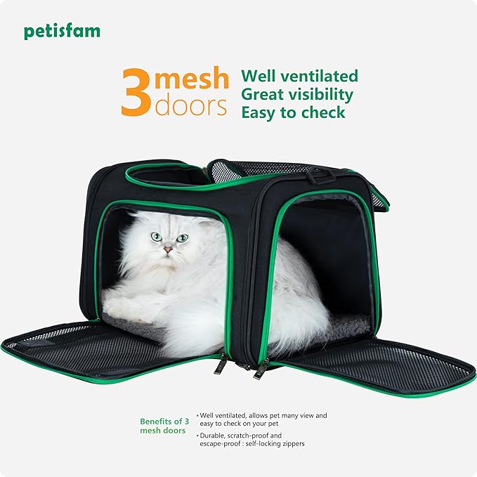 Easy Vet Visit Pet Carrier for Medium Cats and Small Dogs. Safe, Comfortable and Convenient. Airline Approved, Top Loading and Collapsible (Black)