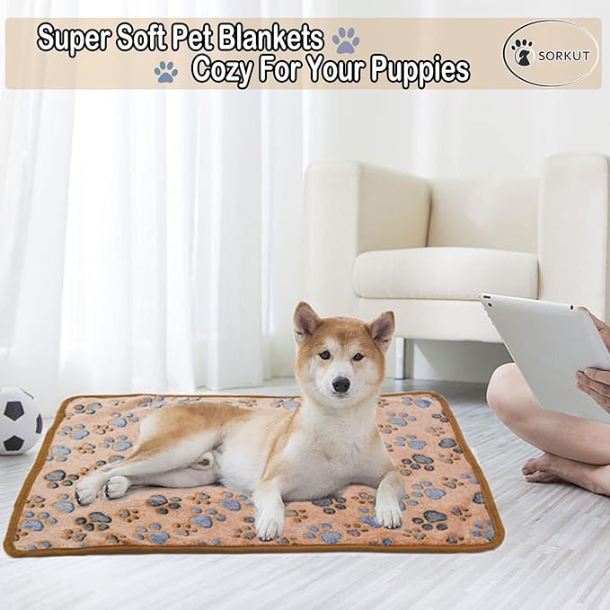 1 Pack 3 Puppy Blankets Super Soft Warm Sleep Mat Paw Print Blanket Fluffy Premium Fleece Pet Blanket Flannel Throw Dog Blankets for Small Dogs Puppy Cat (29"x20")