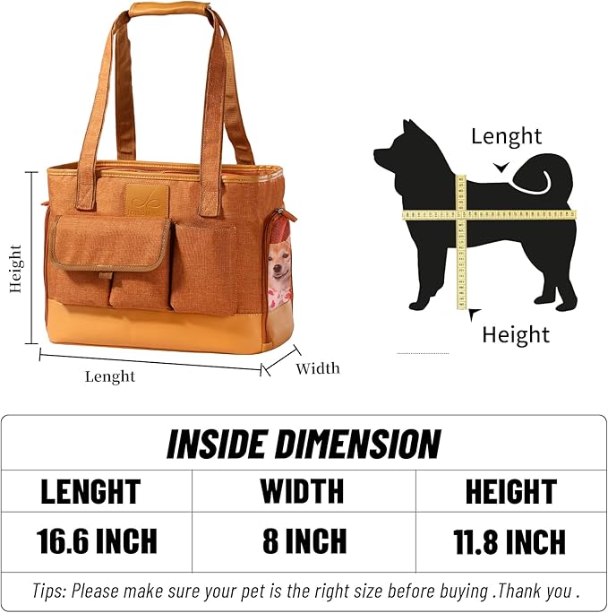 Cat Carrier, Dog Carrier, Pet Carrier, Foldable Waterproof Premium PU Leather Oxford Cloth Dog Purse, Portable Bag Carrier for Small to Medium Cat and Small Dog-Brown