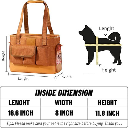 Cat Carrier, Dog Carrier, Pet Carrier, Foldable Waterproof Premium PU Leather Oxford Cloth Dog Purse, Portable Bag Carrier for Small to Medium Cat and Small Dog-Brown