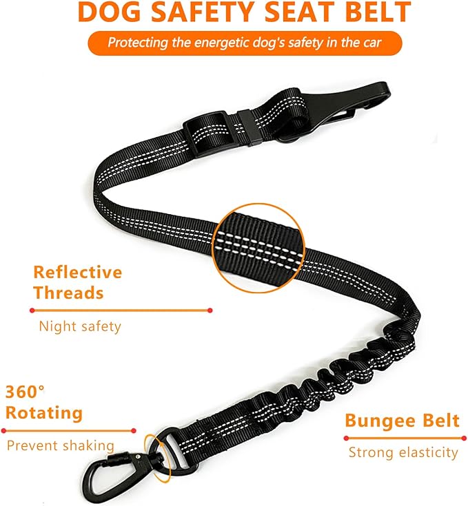 Dog seat belts for car 3-in-1 Car Harness for Dogs Adjustable Safety Seatbelt for Car Durable Nylon Reflective Bungee Fabric Tether with Clip Hook Latch & Buckle