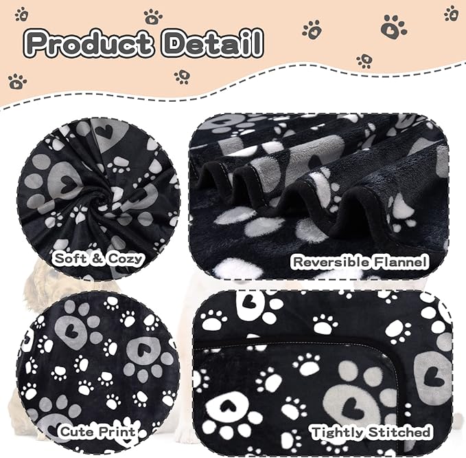 1 Pack 3 Dog Blankets for Small Dogs, Soft Fleece Dog Blanket Fluffy Pet Blanket Warm Sleep Mat Cute Paw Print Puppy Cat Blanket, Flannel Throw for Washable Dog Bed, Blanket for Dogs, 23"X16"