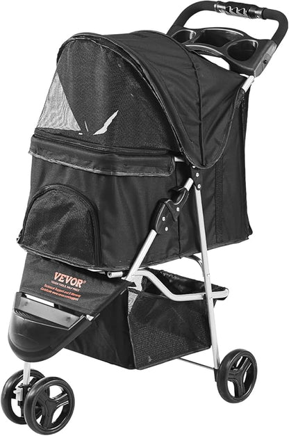 VEVOR Dog Stroller for Small Medium Dogs Up to 35lbs 3 Wheels