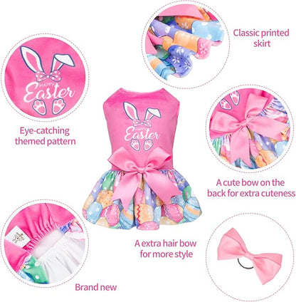 CuteBone Happy Easter Eggs Dog Dress Velvet for Small Dogs Girl Pink Puppy Dresses Dog Clothes CVA18M-D