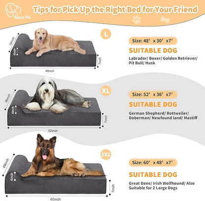 7" Orthopedic Dog Bed for Large Dogs and Extra Large Dogs - XL Dog Bed with Scratch-Resistant Microsuede Cover & Machine Washable Removable Waterproof Cover Jumbo Dog Bed (X-Large, Grey)