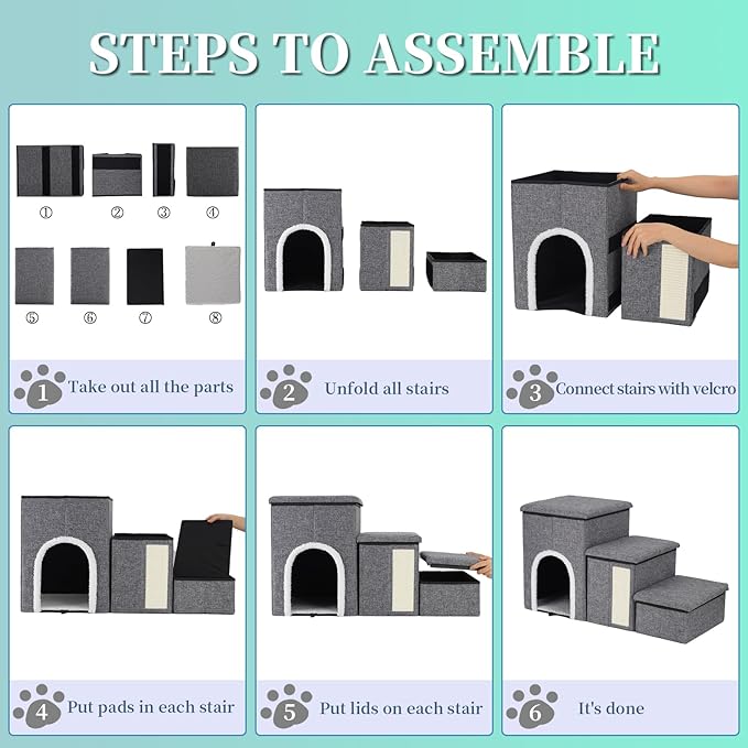 Dog Stairs for Small Medium Dogs and Cats 180LBS,Gray