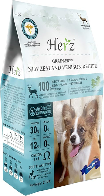 Herz Air-Dried Dog Food – New Zealand Venison Recipe 2 lb, Single Pure-Meat, Grain Free, All Natural, High Protein, Limited Ingredients