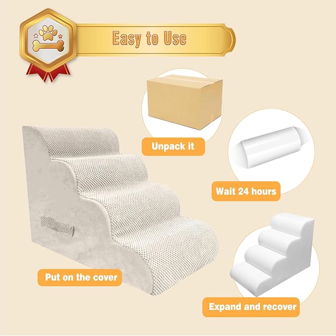 PAWSCART Dog Stairs for Small Dogs 19.6” H 30D Material 4-Step Dog