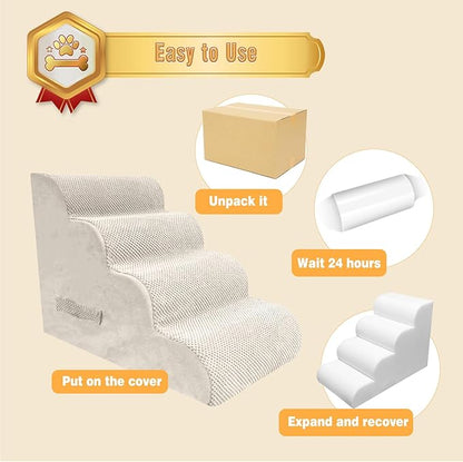 PAWSCART Dog Stairs for Small Dogs 19.6” H 30D Material 4-Step Dog