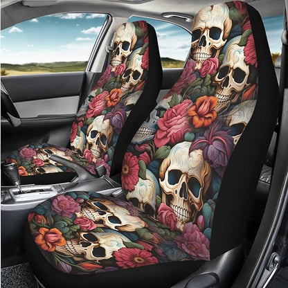 Floral Skull Car Seat Covers for Front Seats SUV Truck Van Sedans Bucket Seat Covers for Women Men