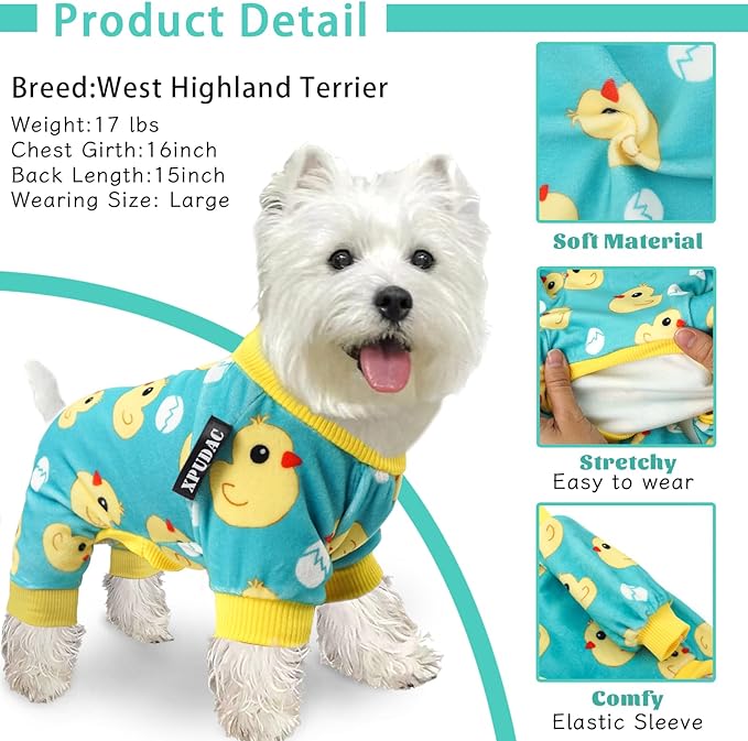 XPUDAC 4 Piece Dog Pajamas for Large Dogs Pjs Clothes Dog Onesies Outfits for Doggie Christmas Shirts Sleeper for Pet Cats Jammies-3XL