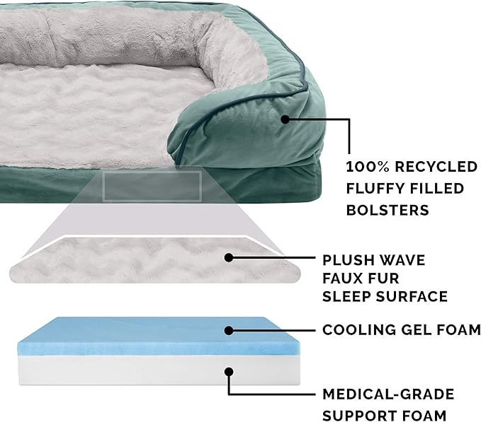 Furhaven Cooling Gel Dog Bed for Large Dogs w/ Removable Bolsters & Washable Cover 125 lbs