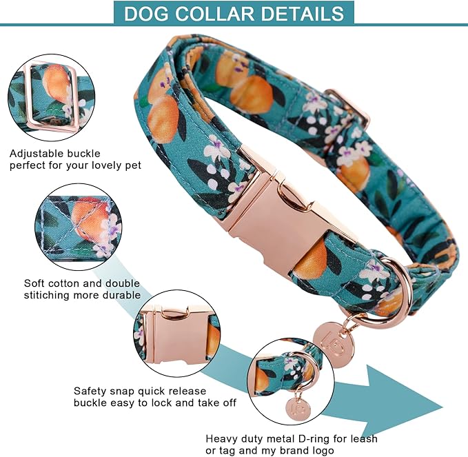 Peach Summer Cotton Dog Collar with Metal Buckle