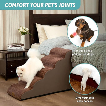 Dog Stairs for High Bed 23" H 15.7x33x22.6in, Brown, 5 Tiers