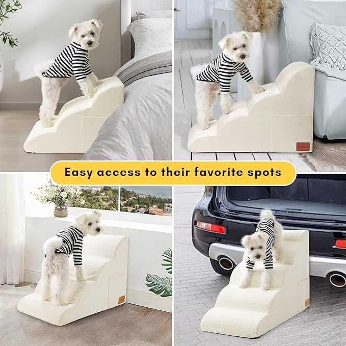 Dog Stairs for Small Dogs 5 Tiers Step,White,5 Steps