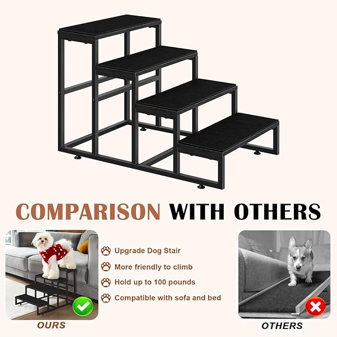 Pet Stairs for High Bed 4 Steps Dog Stairs for Small Dogs Black Pet Bed Steps for Large Dogs 100 Pounds Wood Tall Dog Stairs for Small Dogs