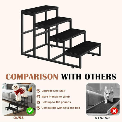 Pet Stairs for High Bed 4 Steps Dog Stairs for Small Dogs Black Pet Bed Steps for Large Dogs 100 Pounds Wood Tall Dog Stairs for Small Dogs