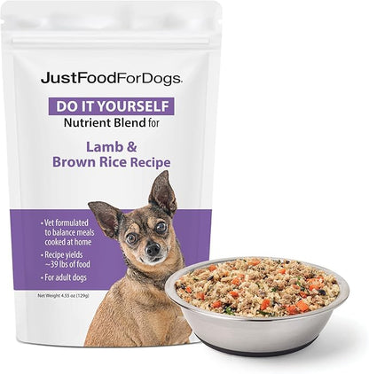 JustFoodForDogs DIY Nutrient Blend for Homemade Dog Food, Lamb & Brown Rice Recipe, 4.55oz