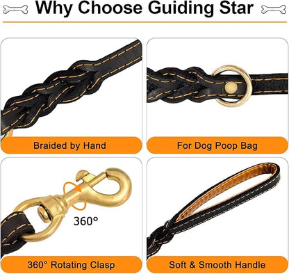 Guiding Star Double Handle Leather Dog Leash 6ft 6ft x 5/8 inch)