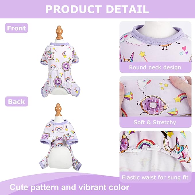 Funny Donut Dog Pajamas, Dog Summer Clothes for Small Dogs Girl Boy, Lightweight Stretchy Pet Jumpsuit, Cat Onesie, Purple, XSmall