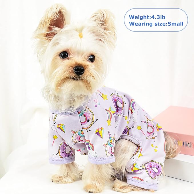 Dog Pajamas Pjs Spring Summer Dog Clothes for Small Dogs Girl - Boy - Medium Size Dogs, Soft Stretchy Puppy Clothes Doggie Onesies Cat Pet Jammies Outfit (Donut Purple, Medium)