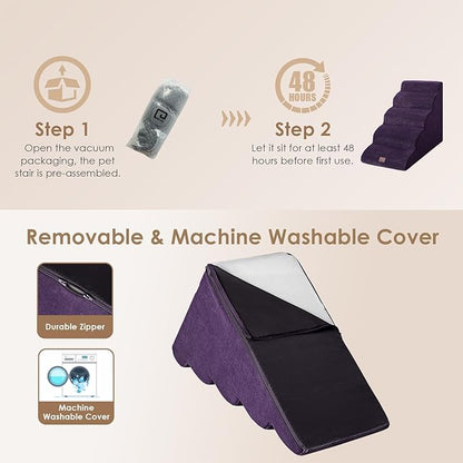 EHEYCIGA Curved Dog Stairs for High Beds 22.6" H 5-Step Dog