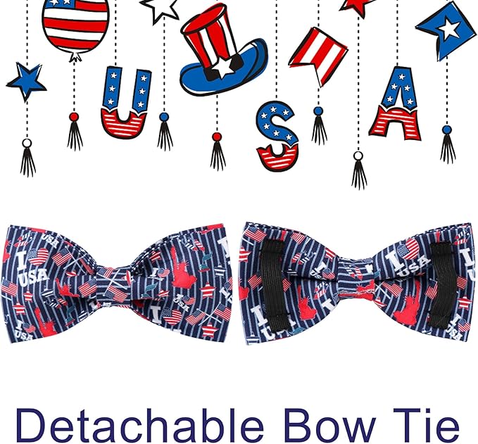American Flag Dog Collar with Bow Tie 4th of 8-12in